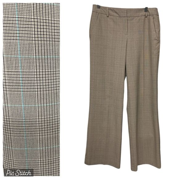 Liz Claiborne Women's Wide Leg Plaid Trouser Pants Sz 8 Taupe Brown Business‎ - Picture 1 of 9
